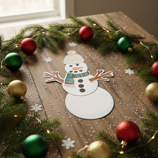 Paper snowman decoration on a textured surface