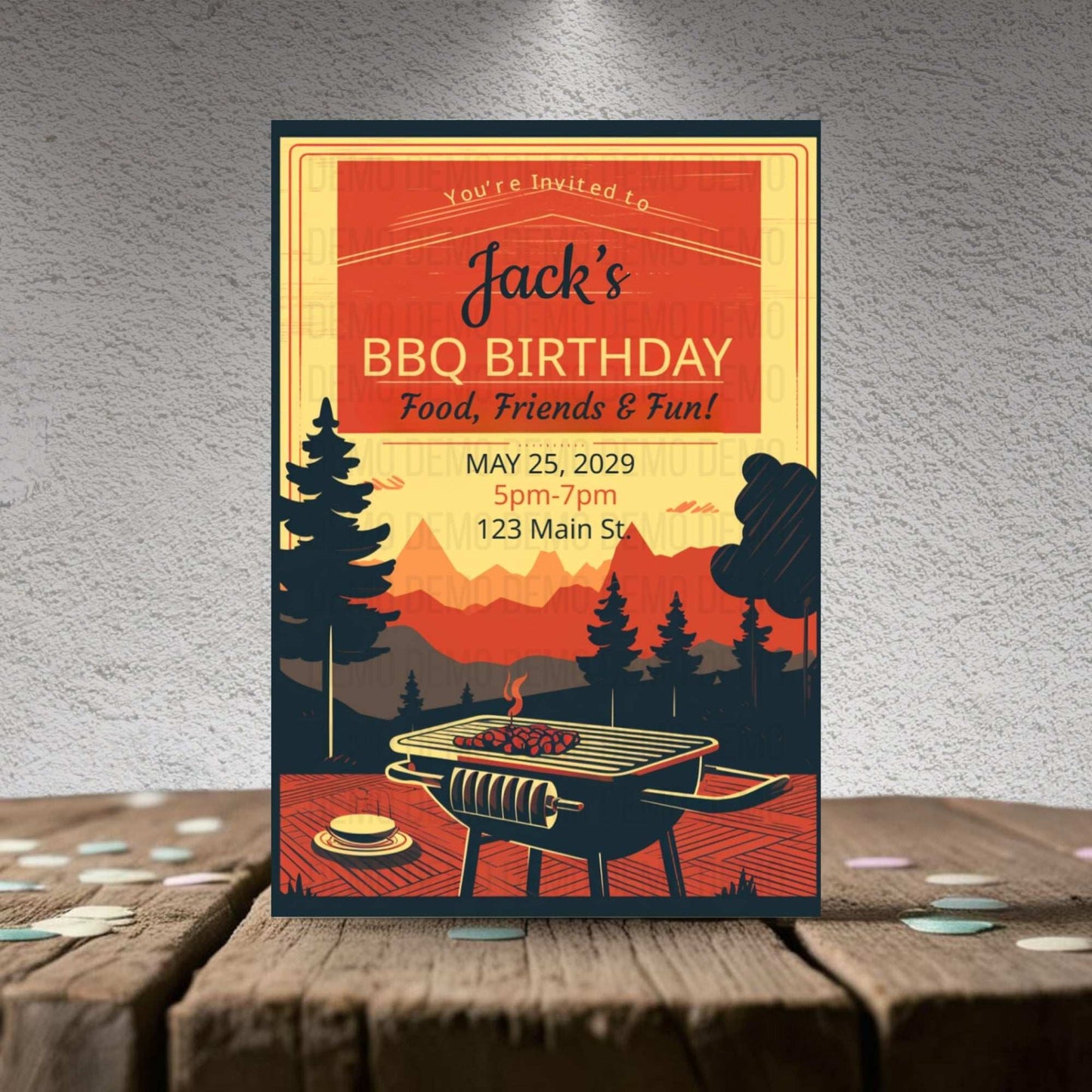 Vintage Style BBQ Birthday Invitation – Food, Friends & Fun Party Invite
