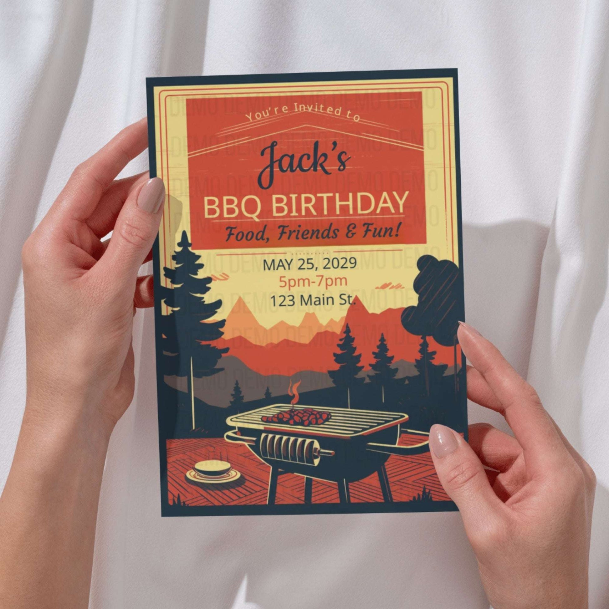 Vintage Style BBQ Birthday Invitation – Food, Friends & Fun Party Invite