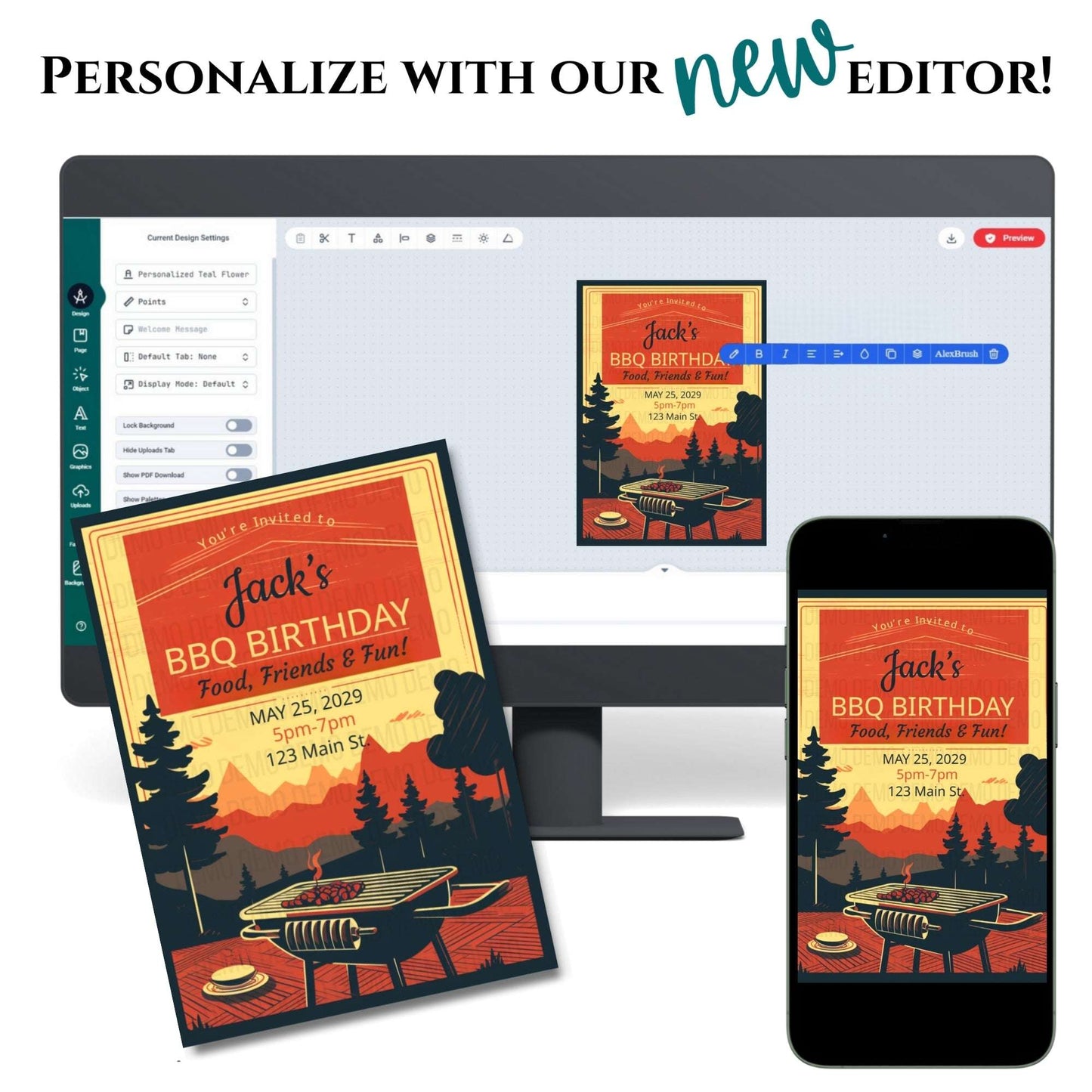 Vintage Style BBQ Birthday Invitation – Food, Friends & Fun Party Invite