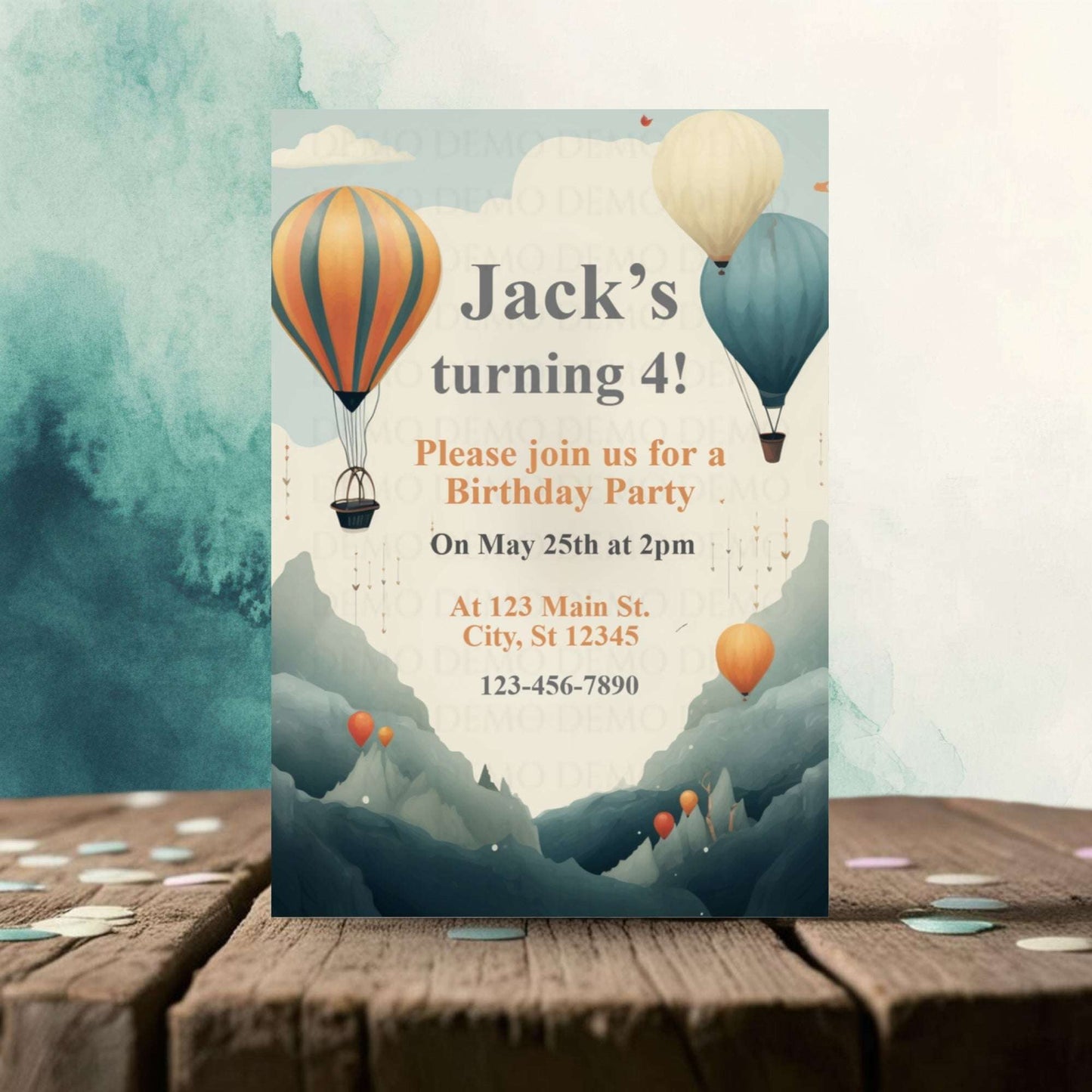 Whimsical Hot Air Balloon Birthday Invitation – Personalized Kids Party Invite
