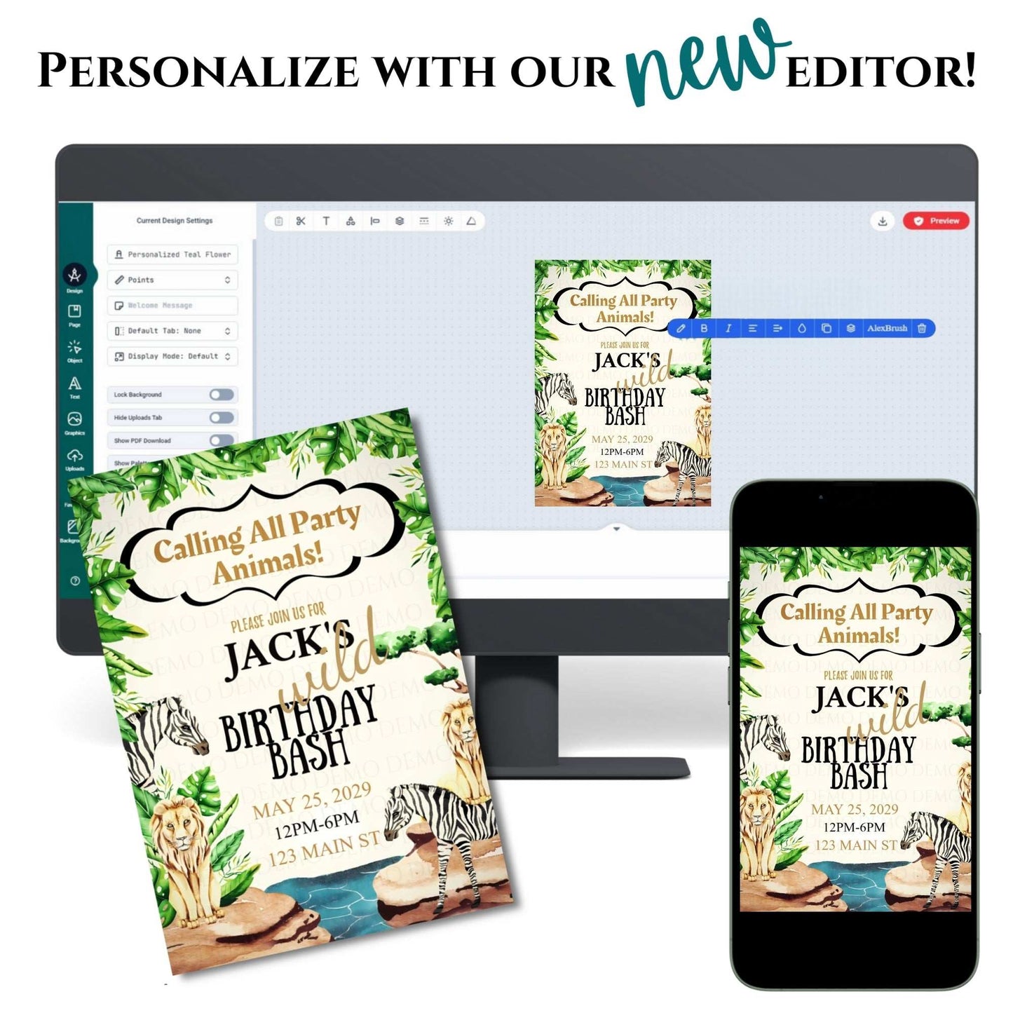 Wild Safari Birthday Personalized Invitation