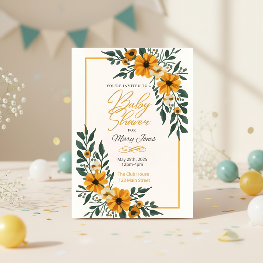 Yellow Floral Baby Shower Invitation – Personalized Editable Template
