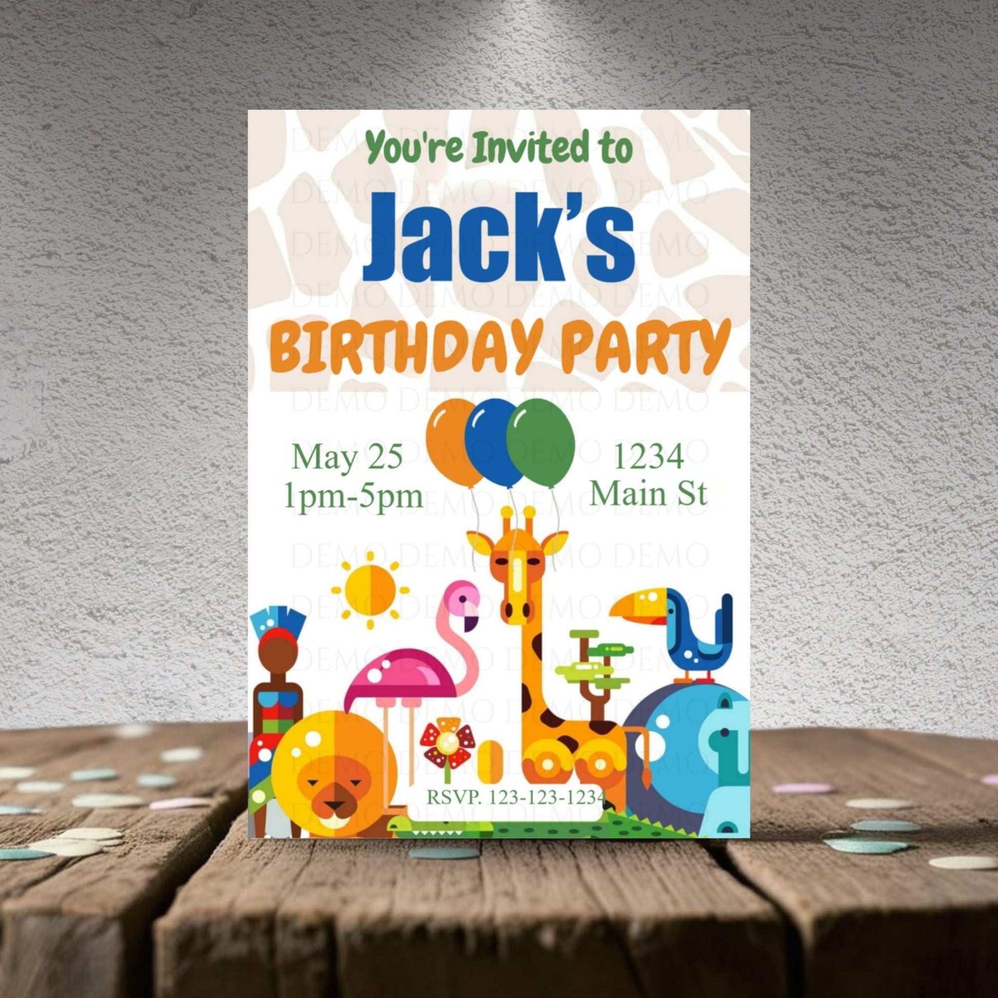 Zoo Animals Blue Personalized Invitation