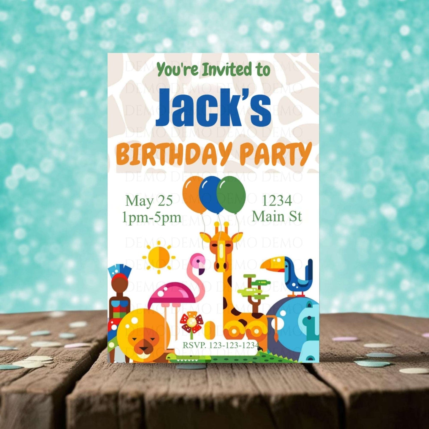 Zoo Animals Blue Personalized Invitation