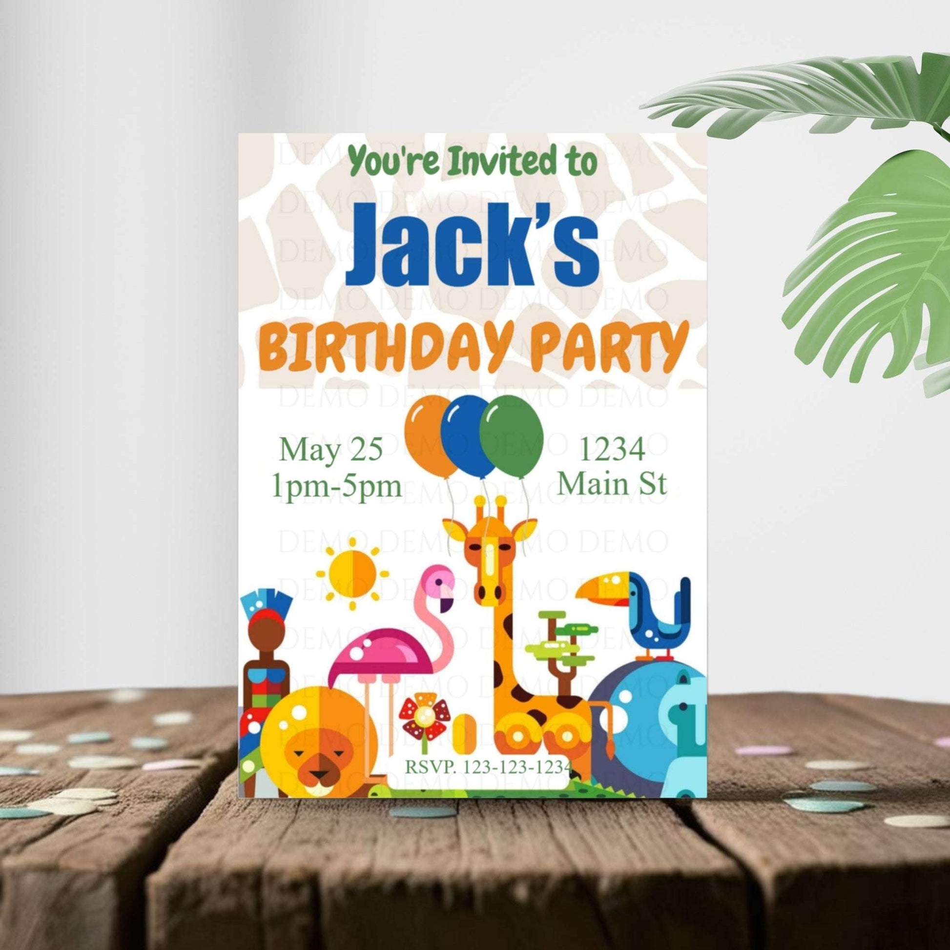 Zoo Animals Blue Personalized Invitation