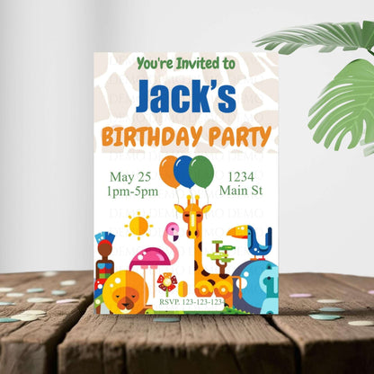Zoo Animals Blue Personalized Invitation