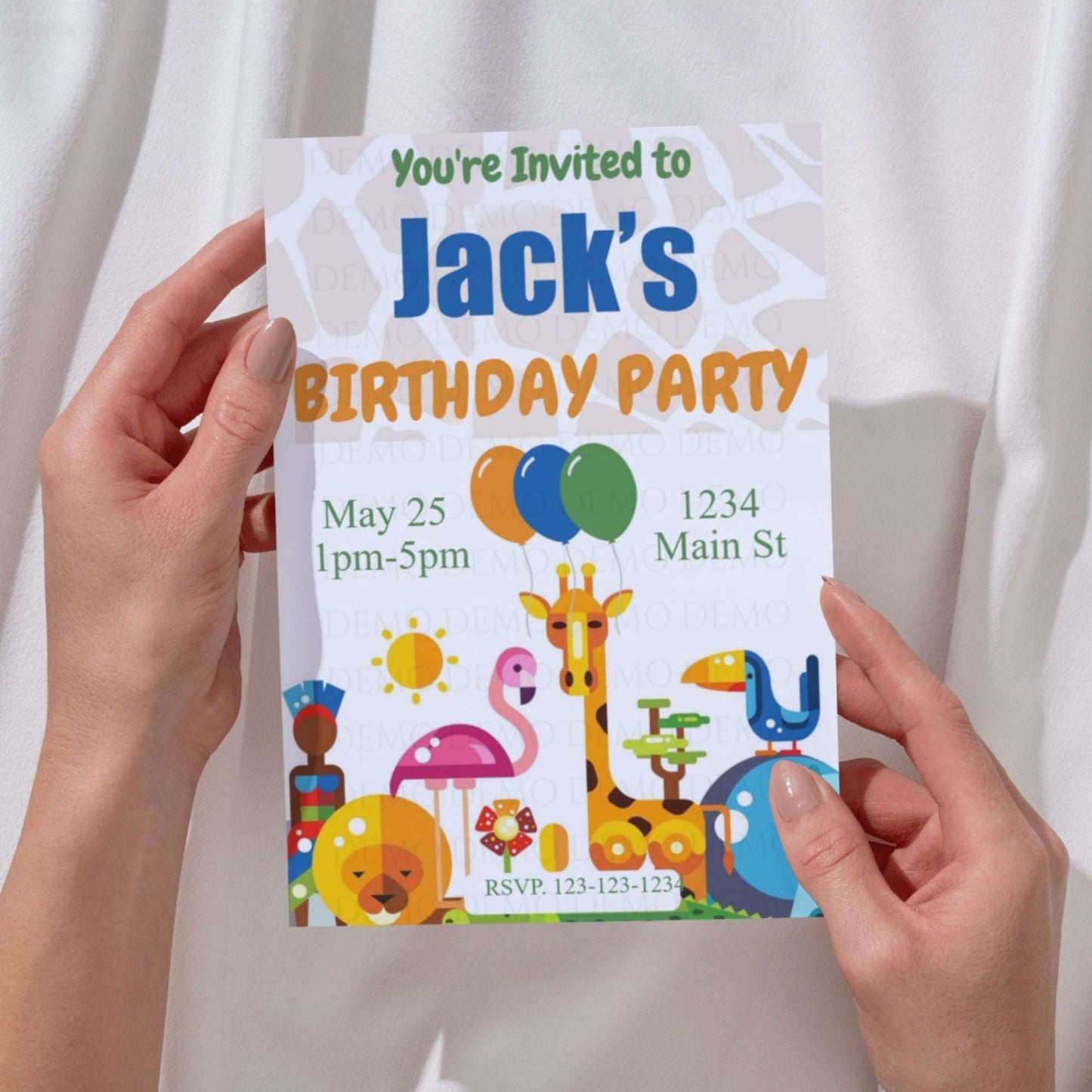 Zoo Animals Blue Personalized Invitation