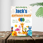 Zoo Animals Blue Personalized Invitation