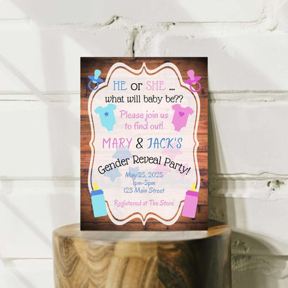 He or She Personalized Gender Reveal Invitation