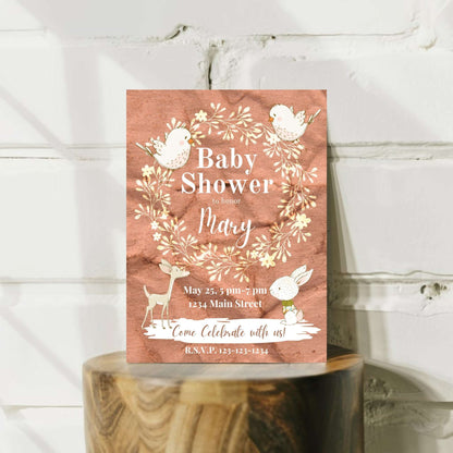 Personalized Bunny and Birds Baby Shower Invite