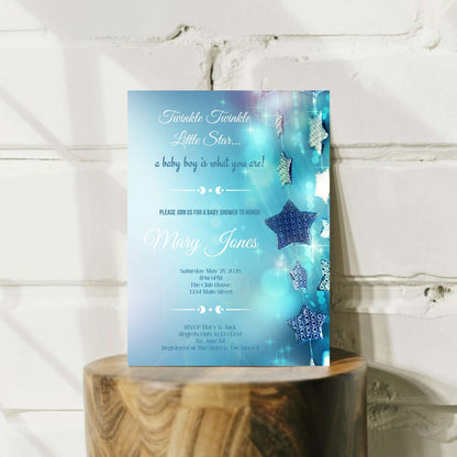 Personalized Twinkle Star Boy Baby Shower Invite