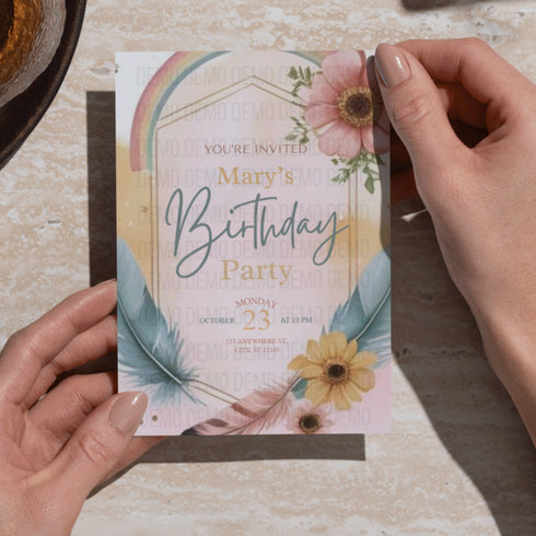 Modern Boho Birthday Invitation Template | Editable Digital Invite
