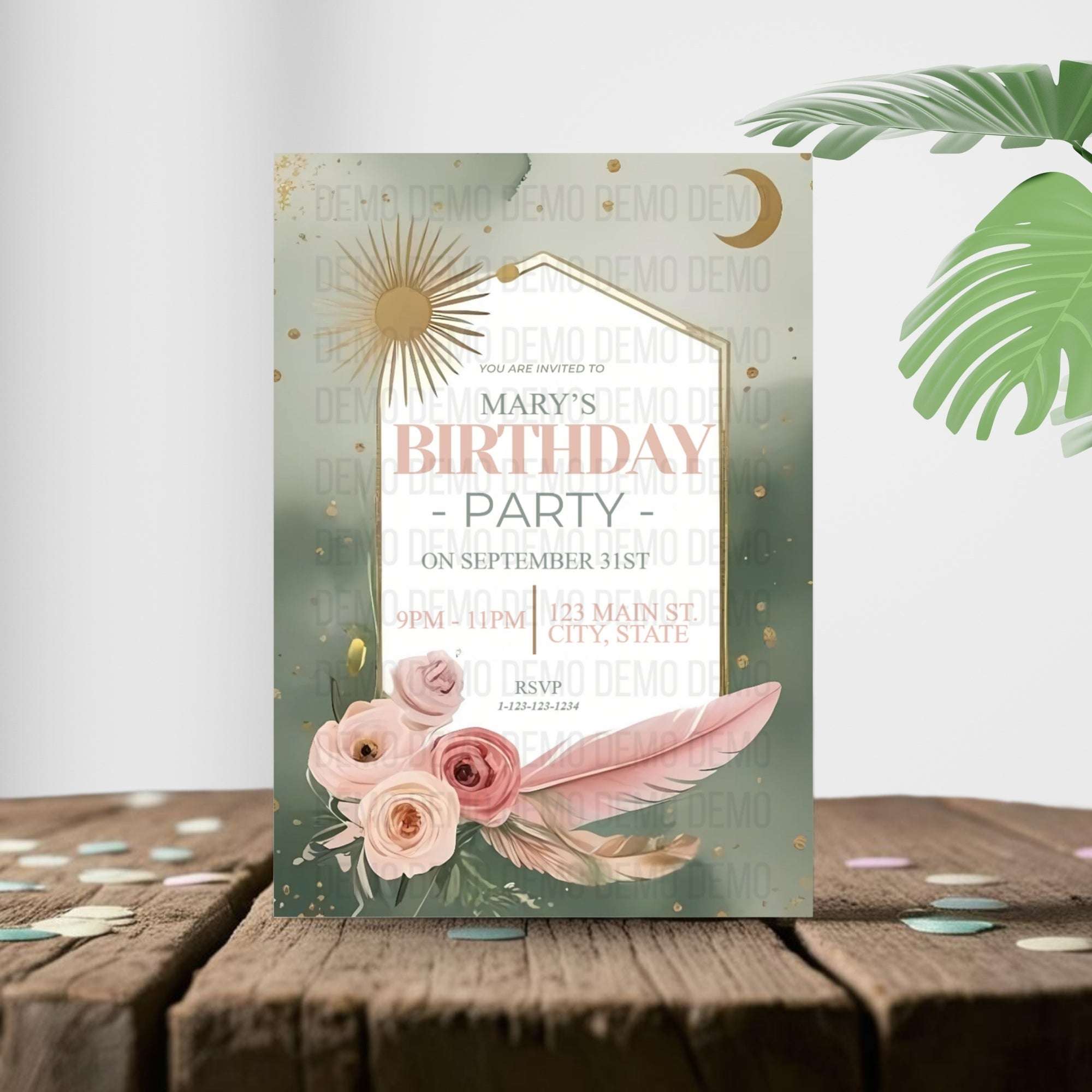 Boho Garden Birthday Invitation – Editable Template with Modern Florals