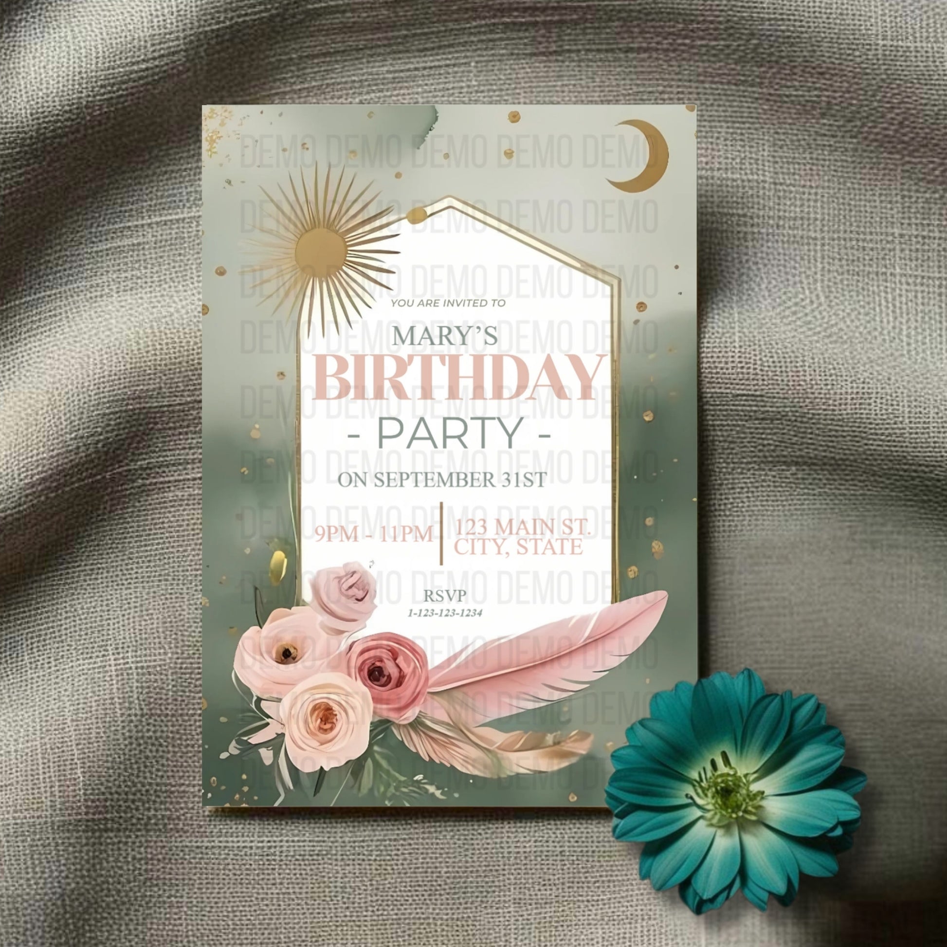 Boho Garden Birthday Invitation – Editable Template with Modern Florals