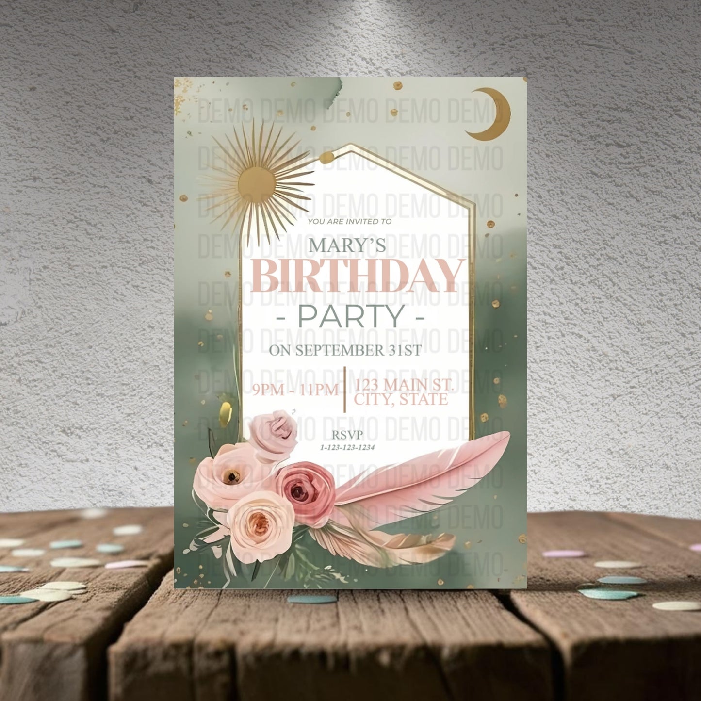 Boho Garden Birthday Invitation – Editable Template with Modern Florals