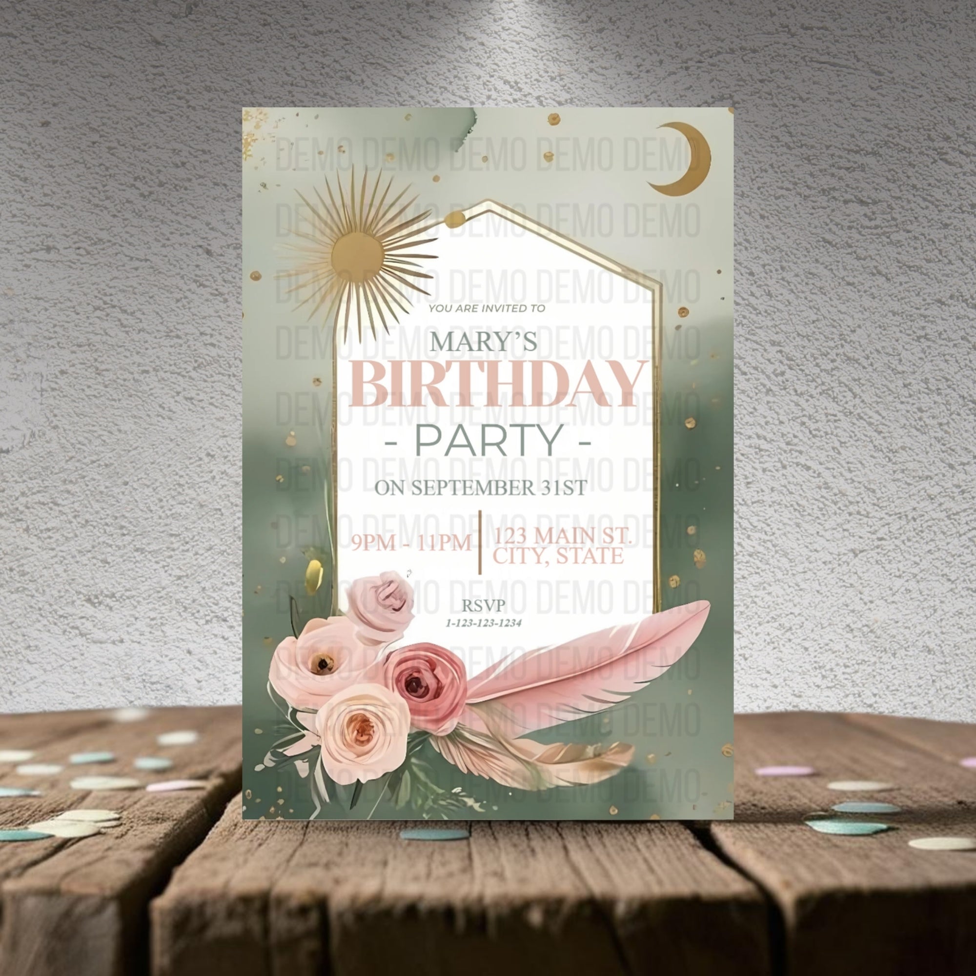 Boho Garden Birthday Invitation – Editable Template with Modern Florals