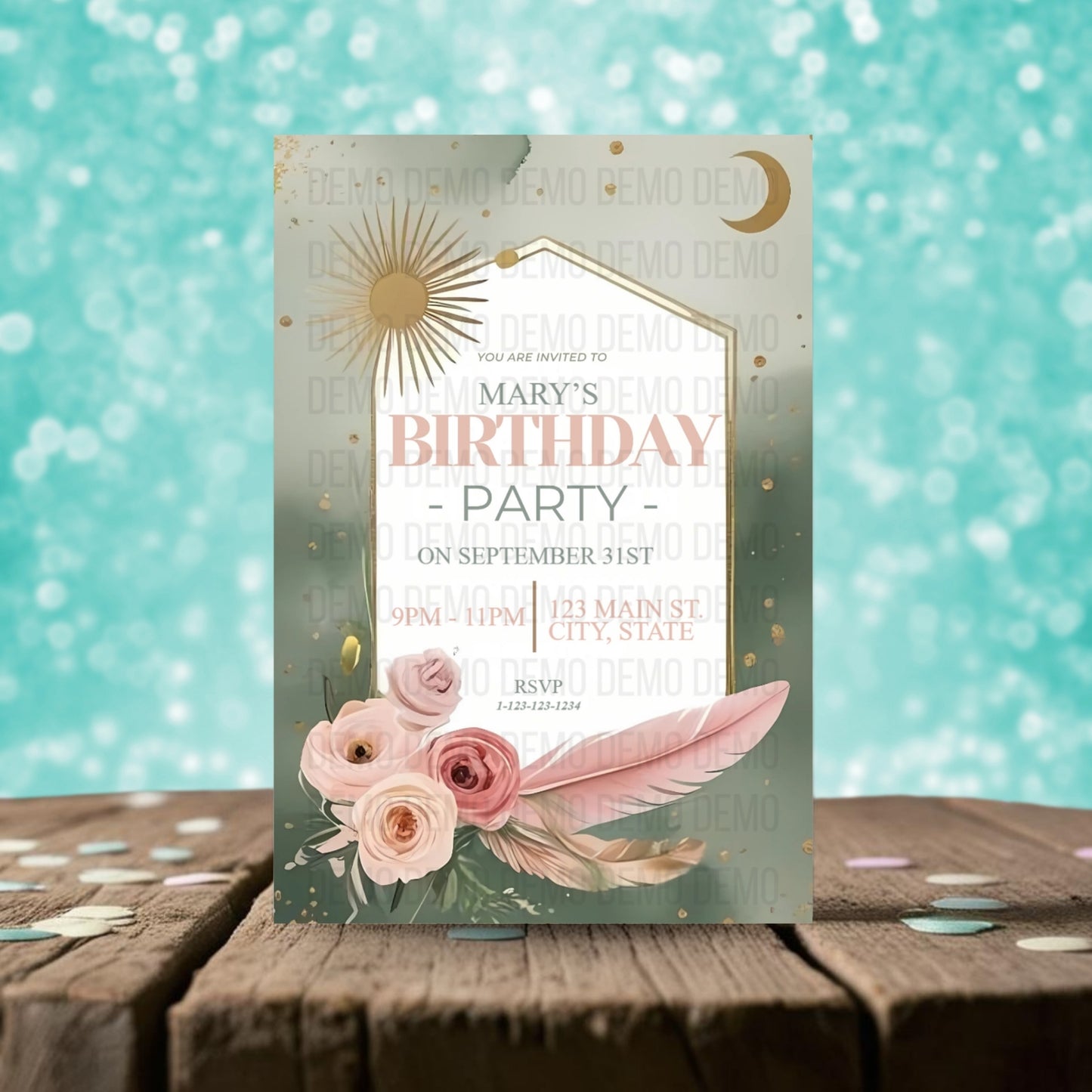Boho Garden Birthday Invitation – Editable Template with Modern Florals