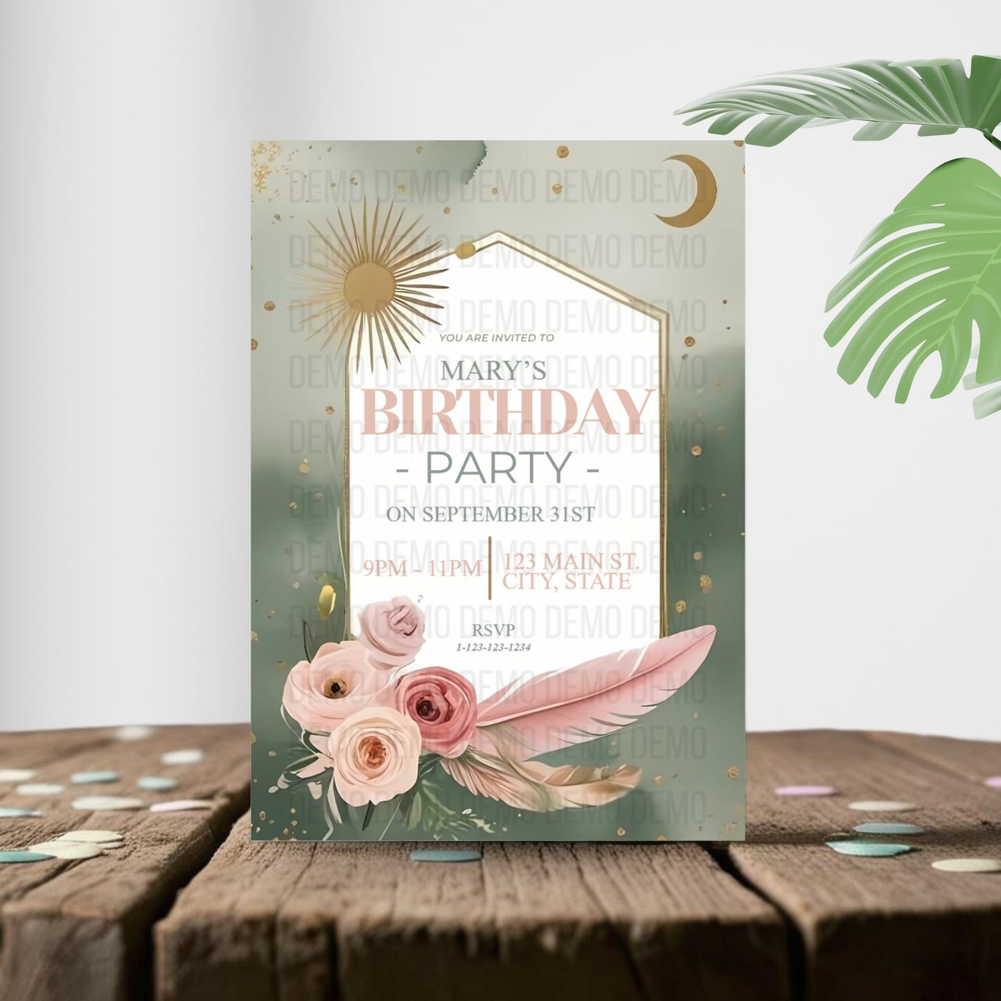 Boho Garden Birthday Invitation – Editable Template with Modern Florals