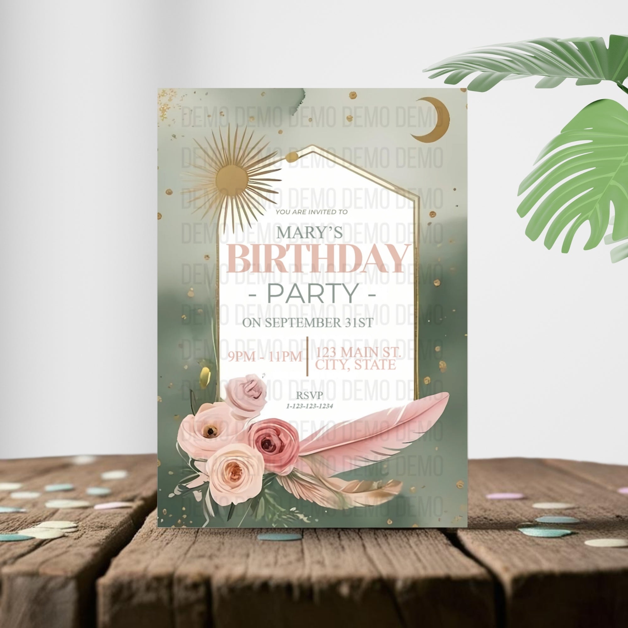Boho Garden Birthday Invitation – Editable Template with Modern Florals