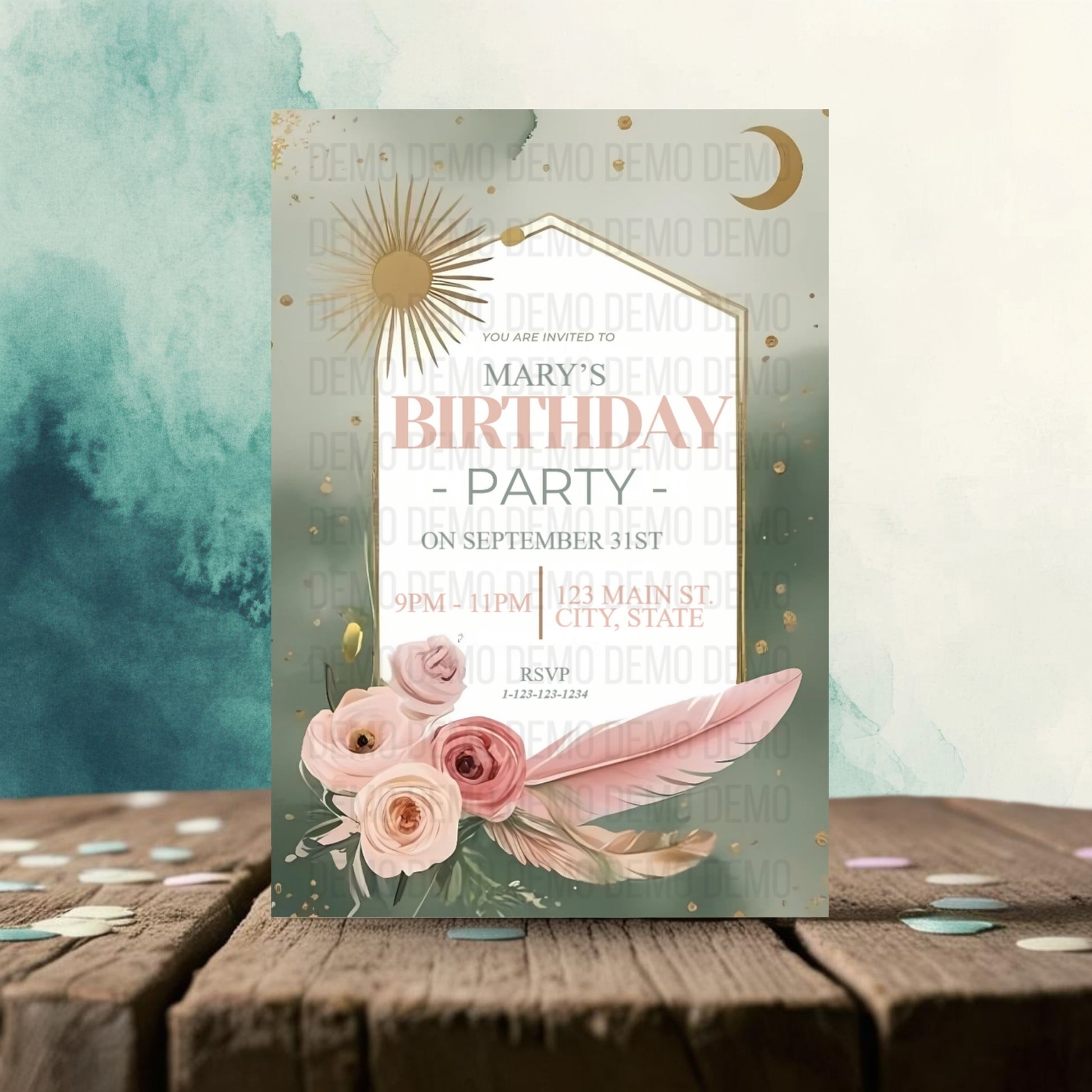 Boho Garden Birthday Invitation – Editable Template with Modern Florals