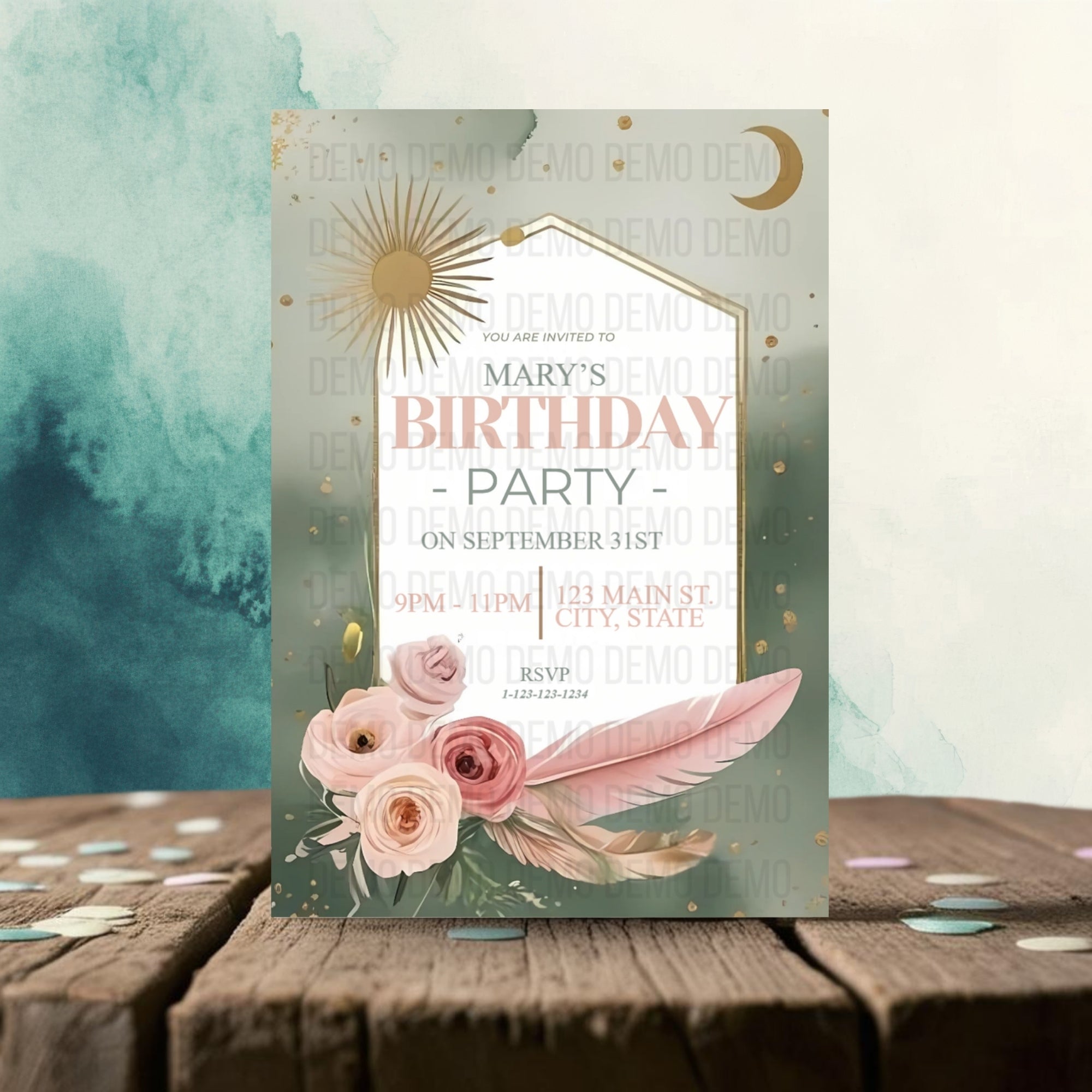Boho Garden Birthday Invitation – Editable Template with Modern Florals