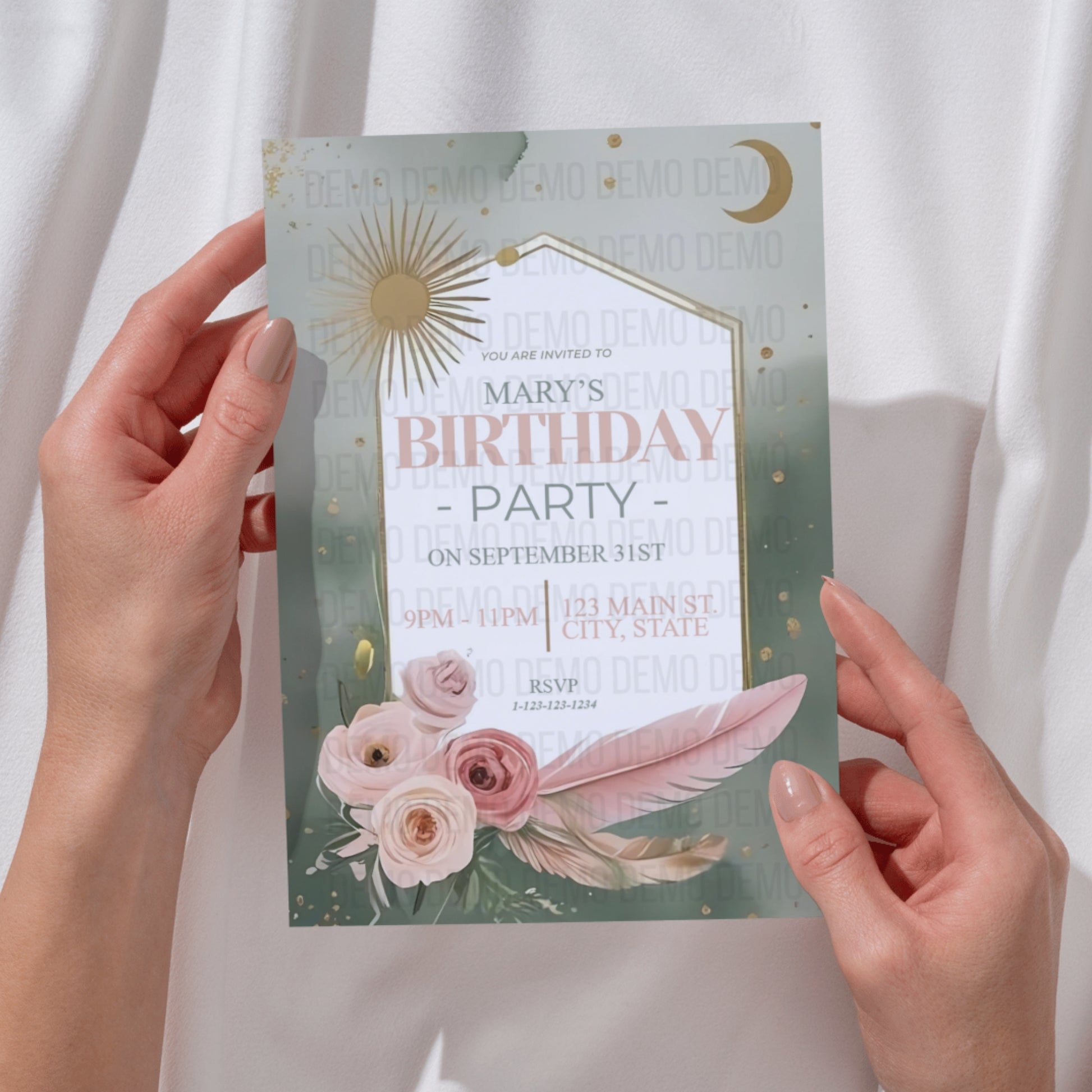 Boho Garden Birthday Invitation – Editable Template with Modern Florals