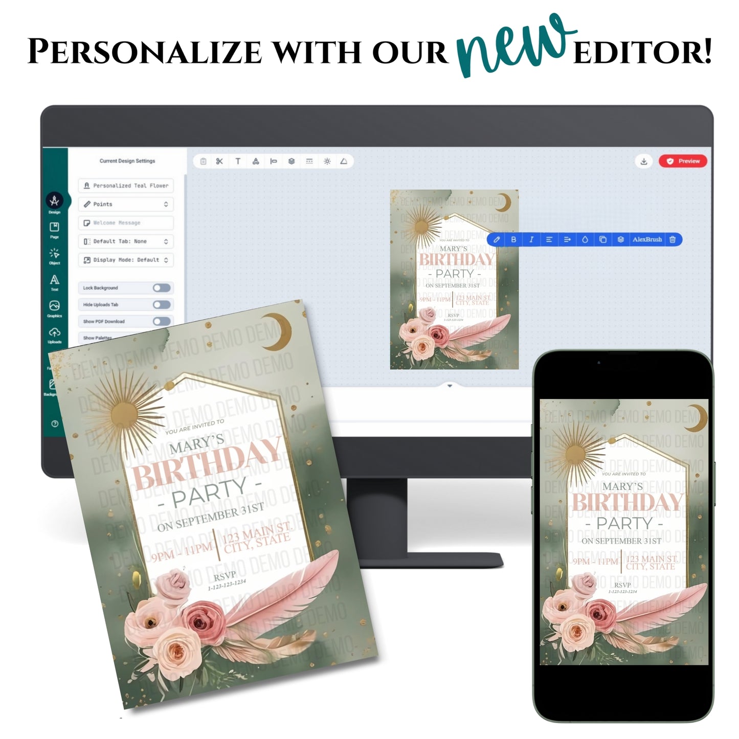 Boho Garden Birthday Invitation – Editable Template with Modern Florals