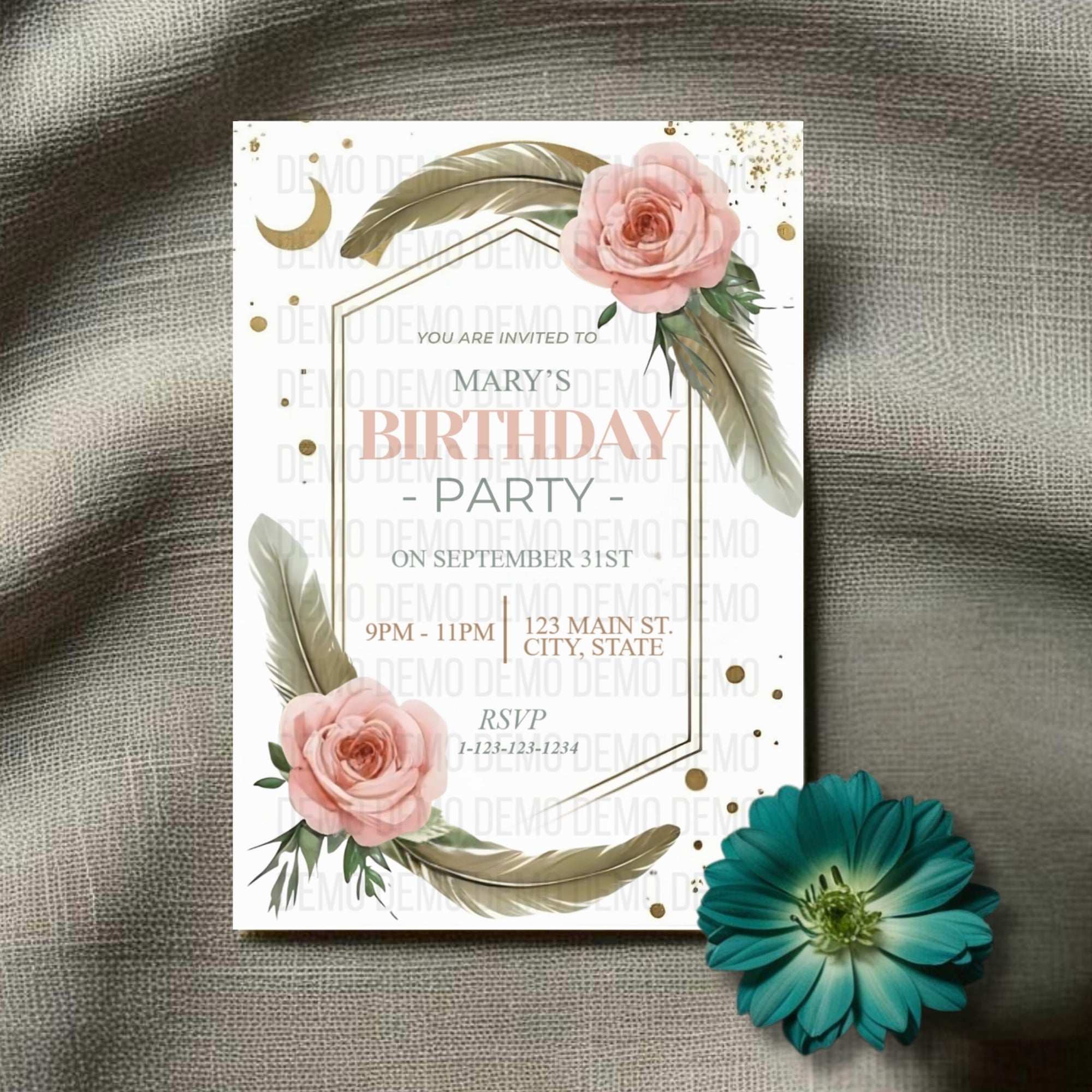 Neutral Boho Birthday Invitation- Editable Minimalist Party Template