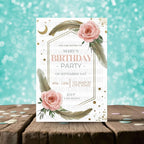 Neutral Boho Birthday Invitation- Editable Minimalist Party Template