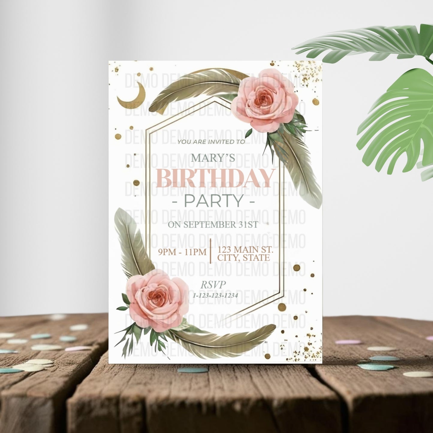 Neutral Boho Birthday Invitation- Editable Minimalist Party Template