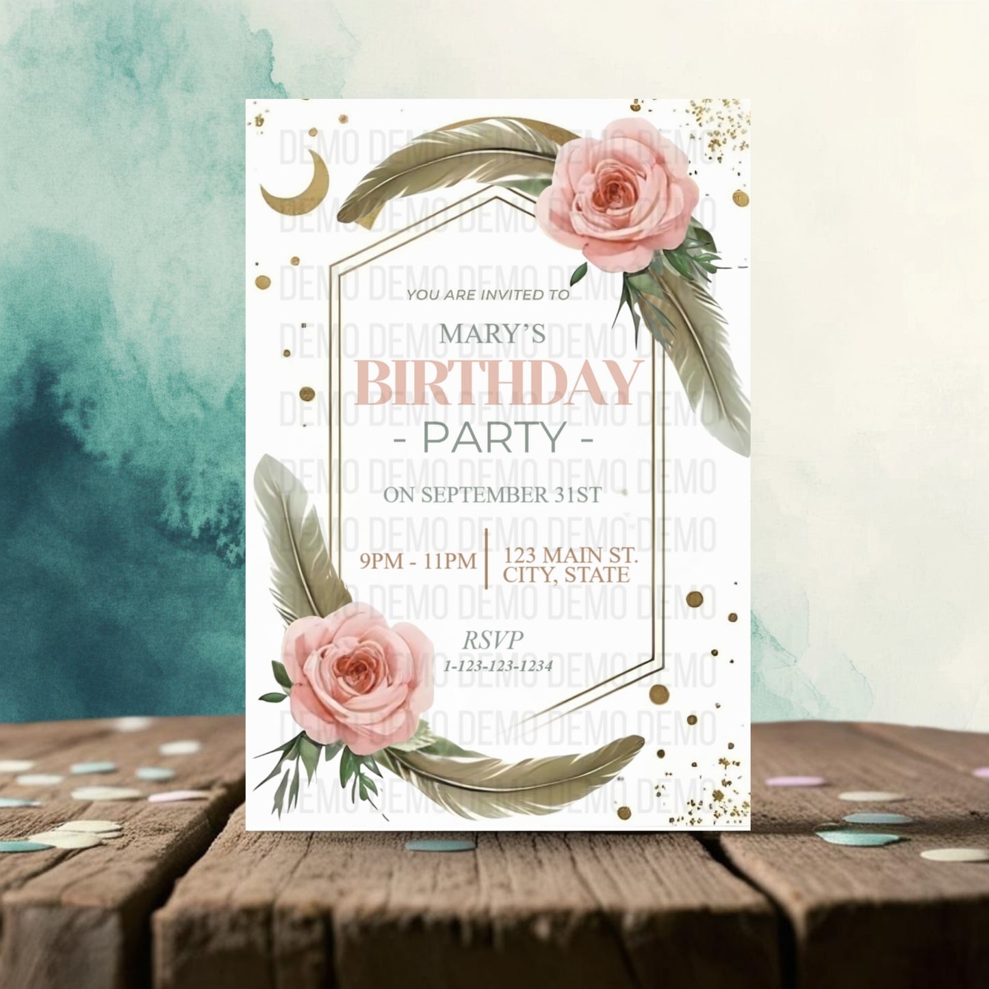Neutral Boho Birthday Invitation- Editable Minimalist Party Template