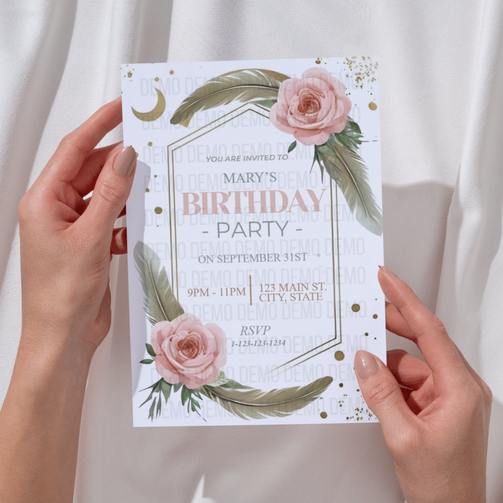 Neutral Boho Birthday Invitation- Editable Minimalist Party Template