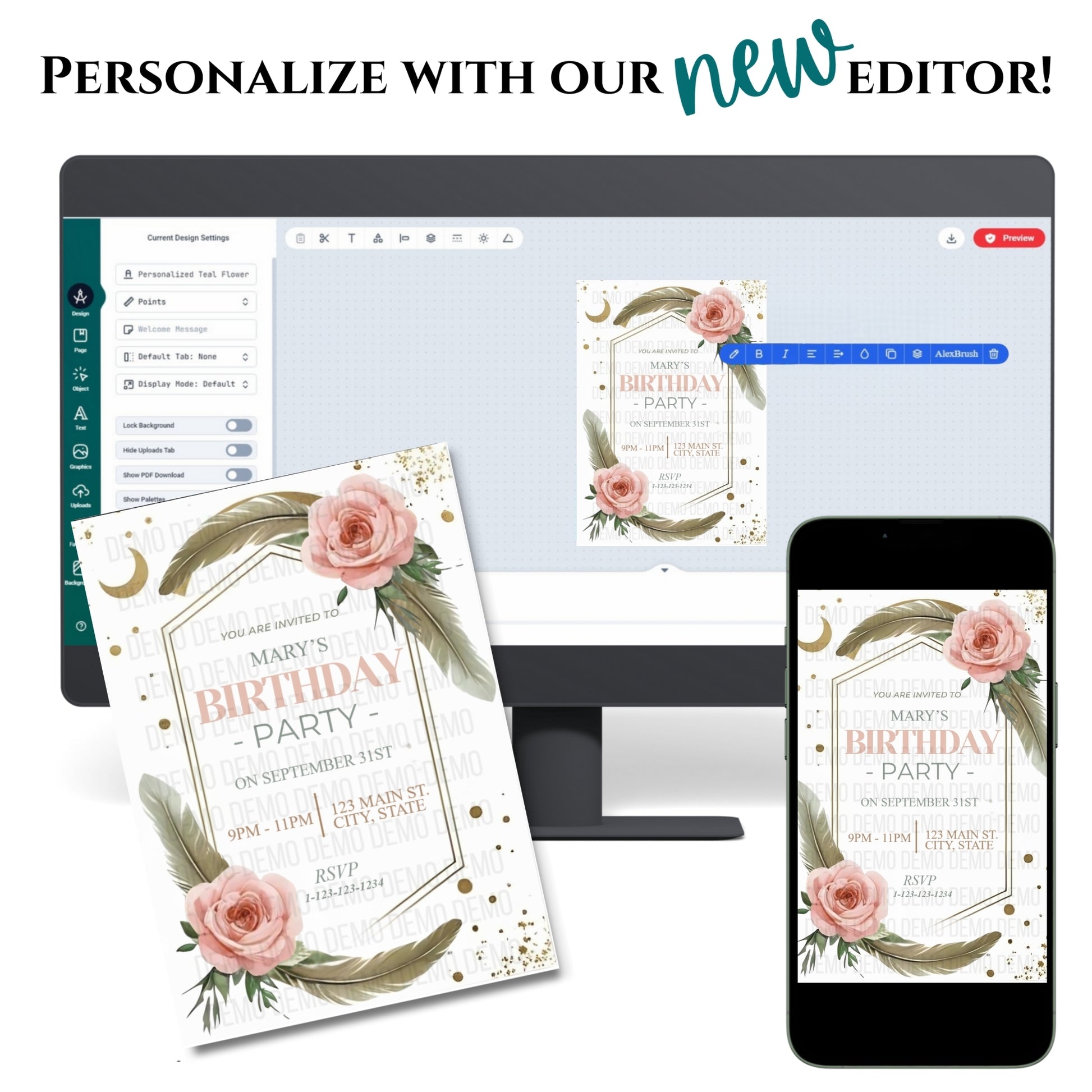 Neutral Boho Birthday Invitation- Editable Minimalist Party Template