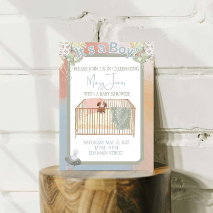 Personalized Boy Crib Baby Shower Invitation