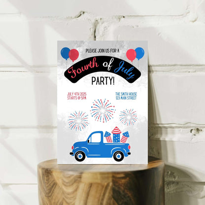 Personalized Fourth of July Invitation | Car