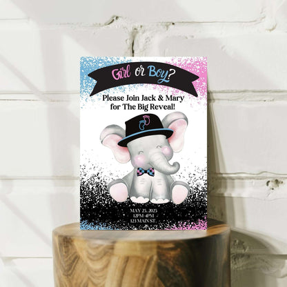Personalized Elephant Baby Reveal Invitation