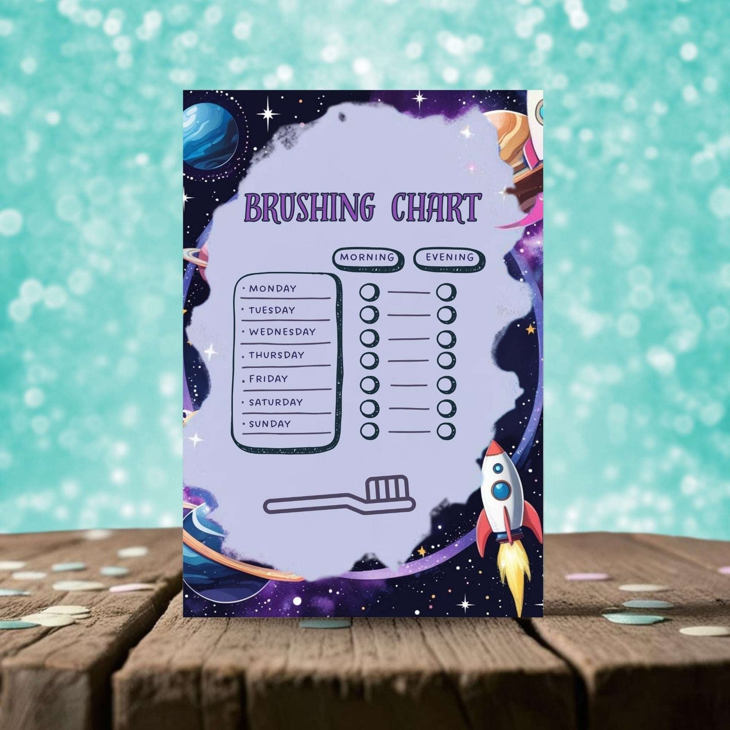 Space Adventure Kids Printable Bundle – Daily Schedule, Chore Chart, Teeth Brushing Tracker & Affirmation Page