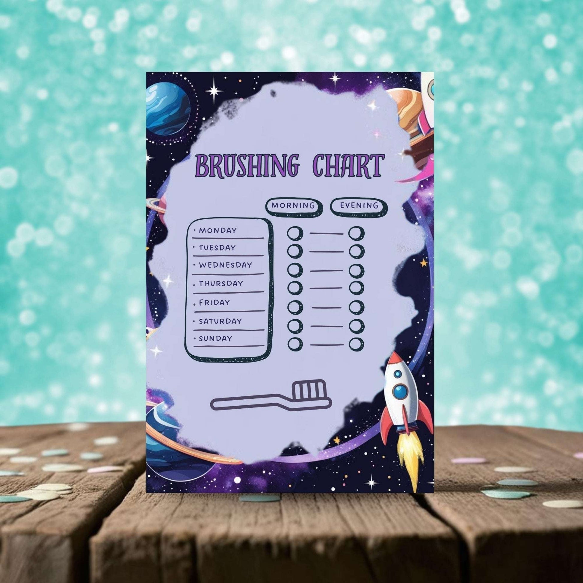 Space Adventure Kids Printable Bundle – Daily Schedule, Chore Chart, Teeth Brushing Tracker & Affirmation Page