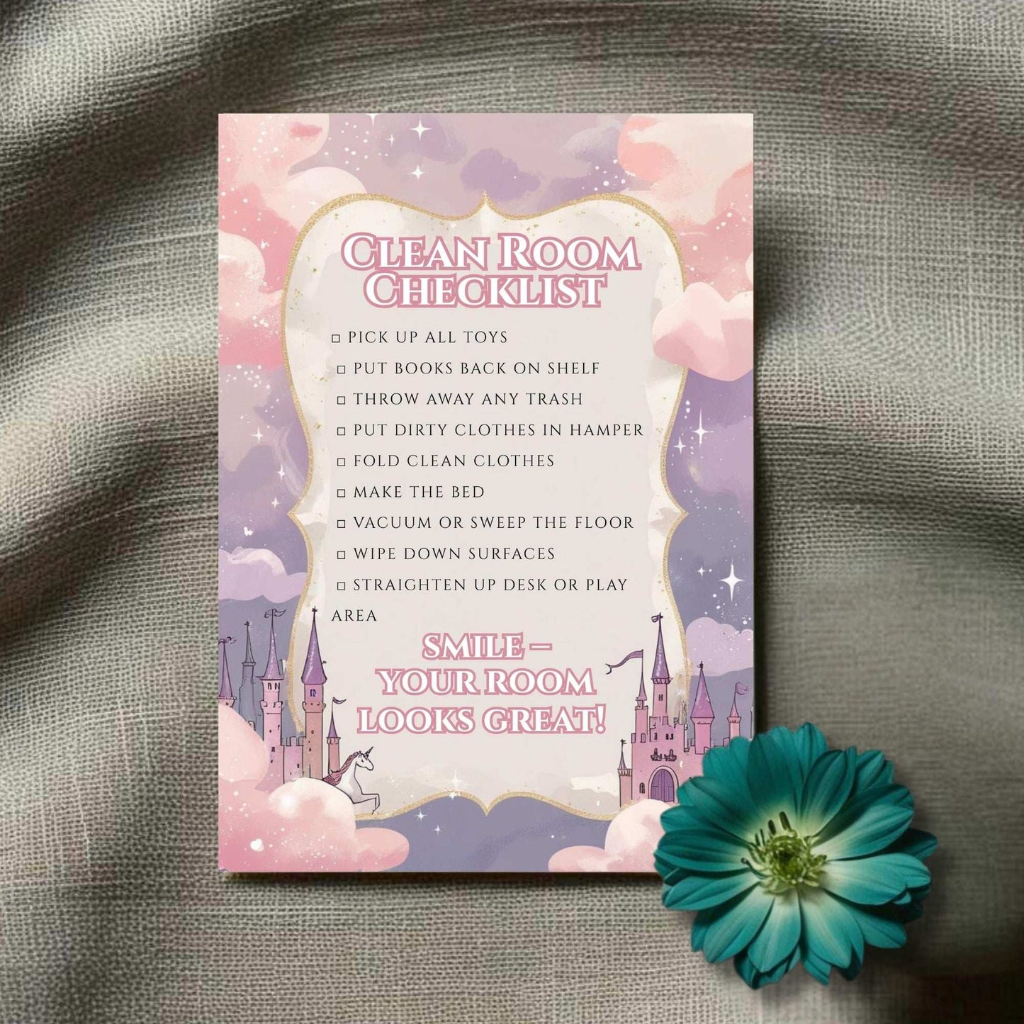 Unicorn Kids Daily Routine Printable Set – 4 Chart Bundle (Editable) | Getting Ready, Daily Planner, Evening Routine, Room Cleaning