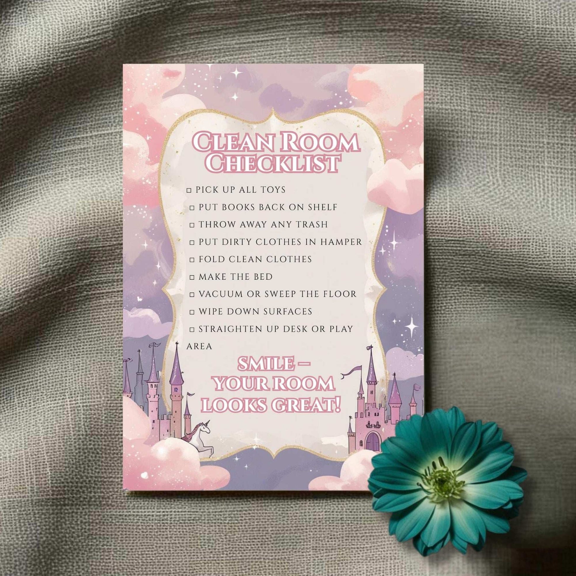 Unicorn Kids Daily Routine Printable Set – 4 Chart Bundle (Editable) | Getting Ready, Daily Planner, Evening Routine, Room Cleaning