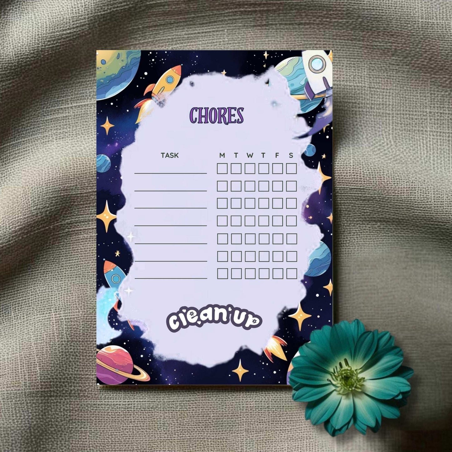 Space Adventure Kids Printable Bundle – Daily Schedule, Chore Chart, Teeth Brushing Tracker & Affirmation Page