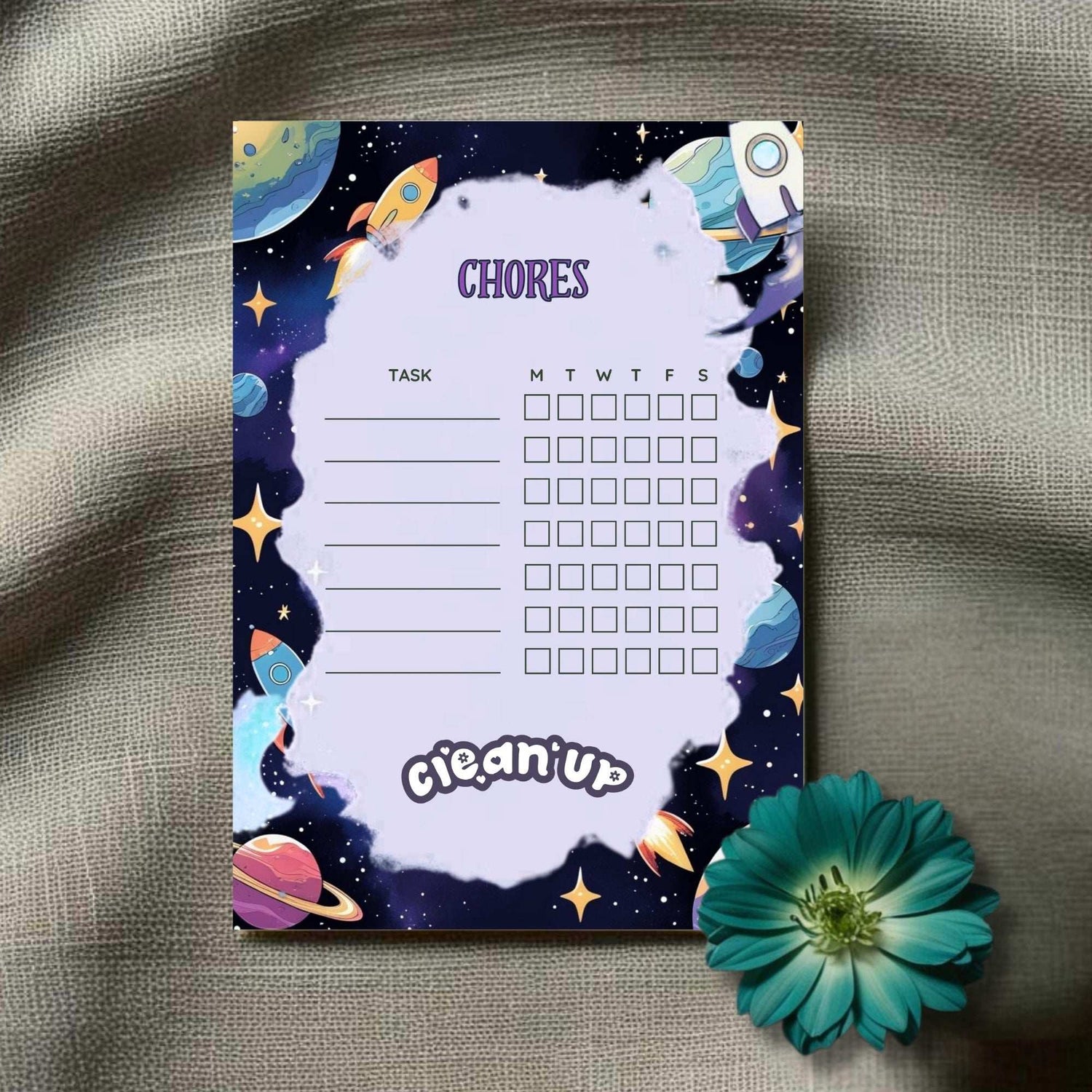 Space Adventure Kids Printable Bundle – Daily Schedule, Chore Chart, Teeth Brushing Tracker & Affirmation Page