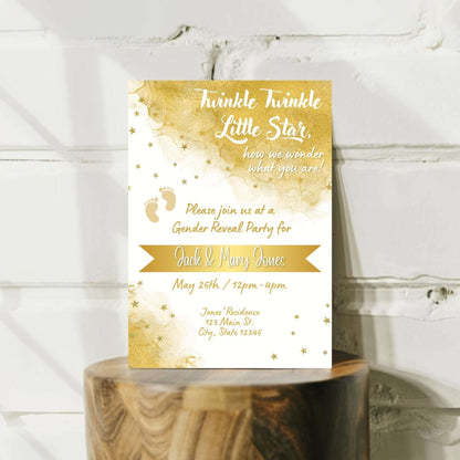 Personalized Twinkle Little Star Gender Reveal Invitation | Golden