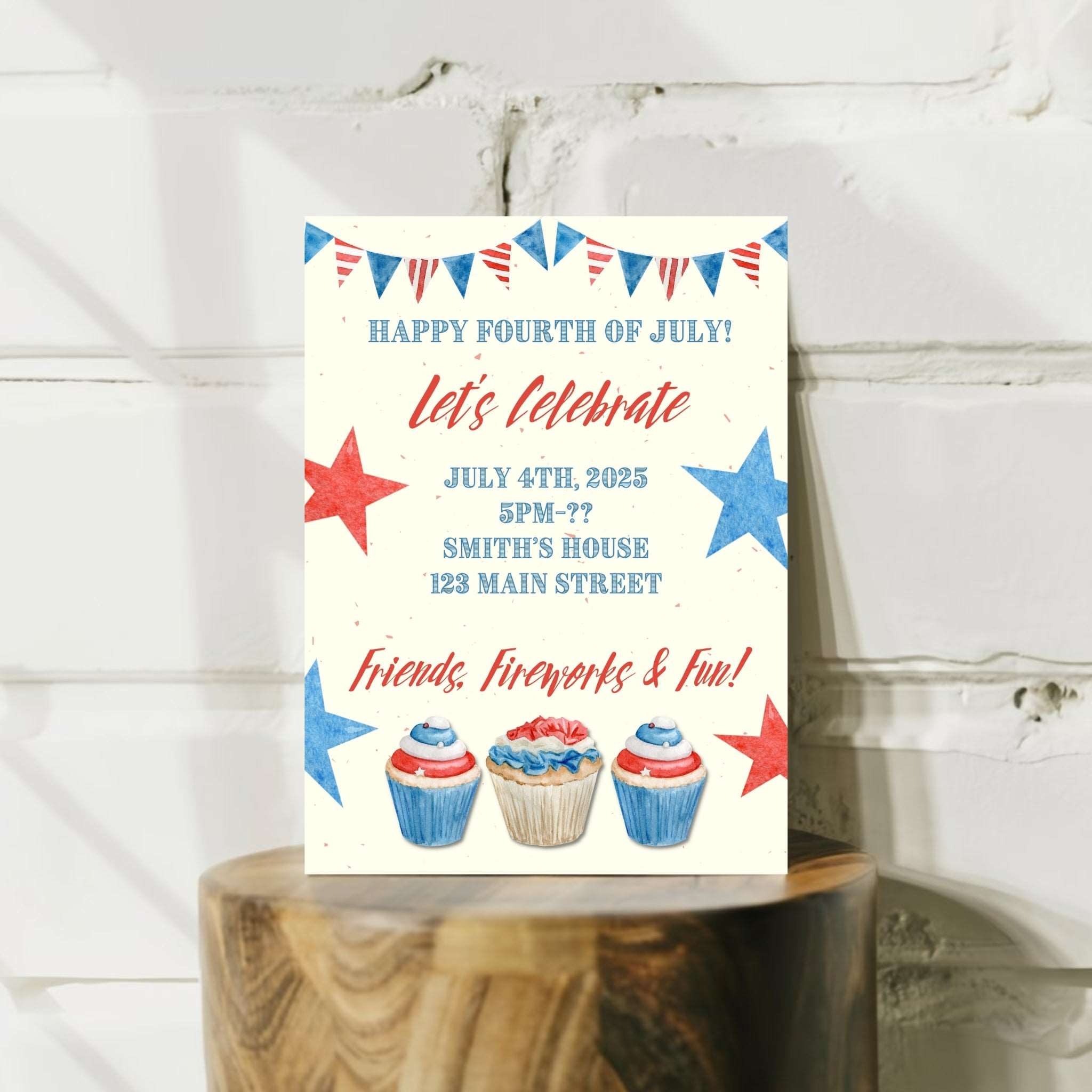 Personalized Fourth of July Cupcake Invitation