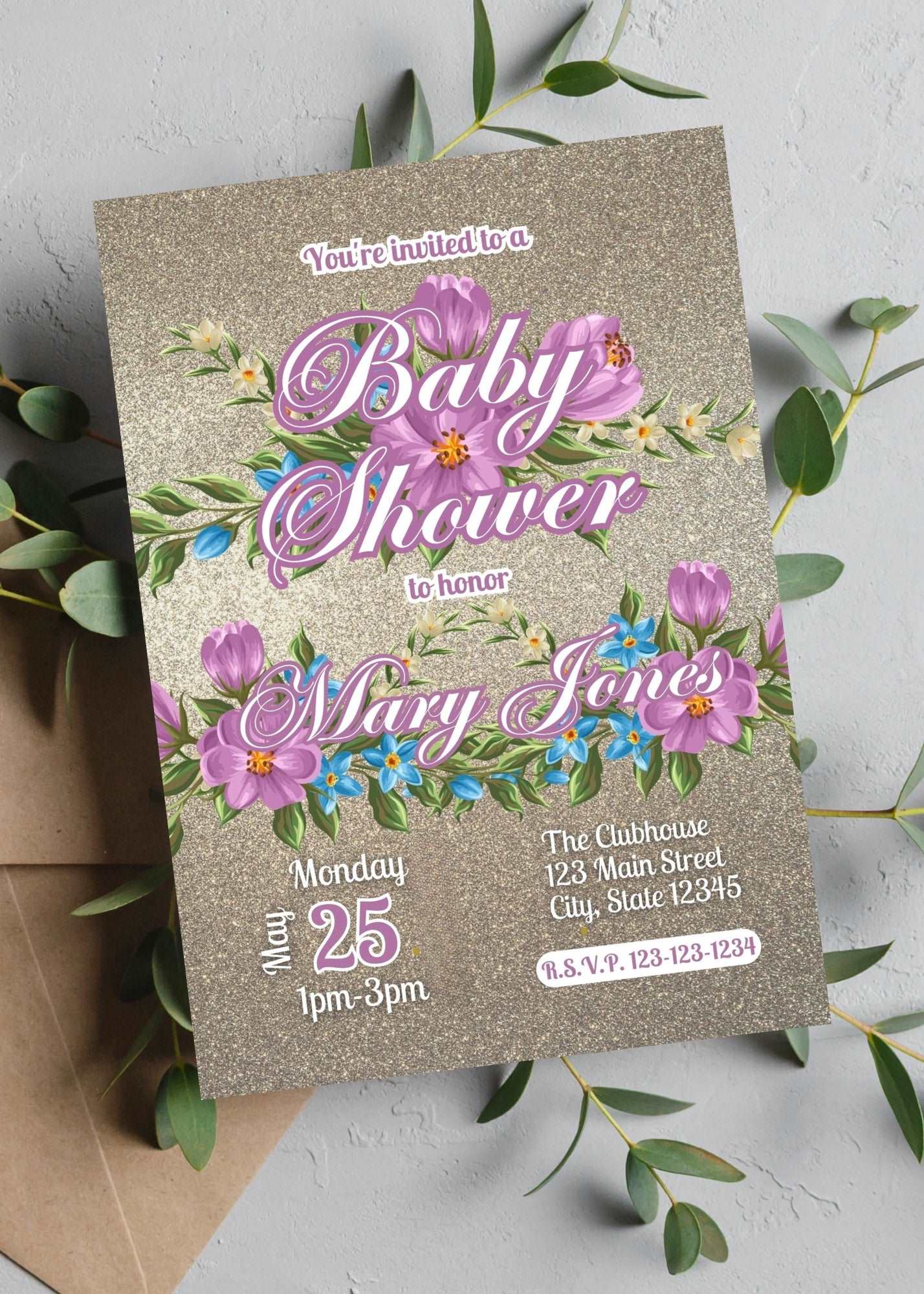Personalized Pink Floral Baby Shower Invitation