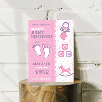 Pink Footprint Baby Shower Invitation