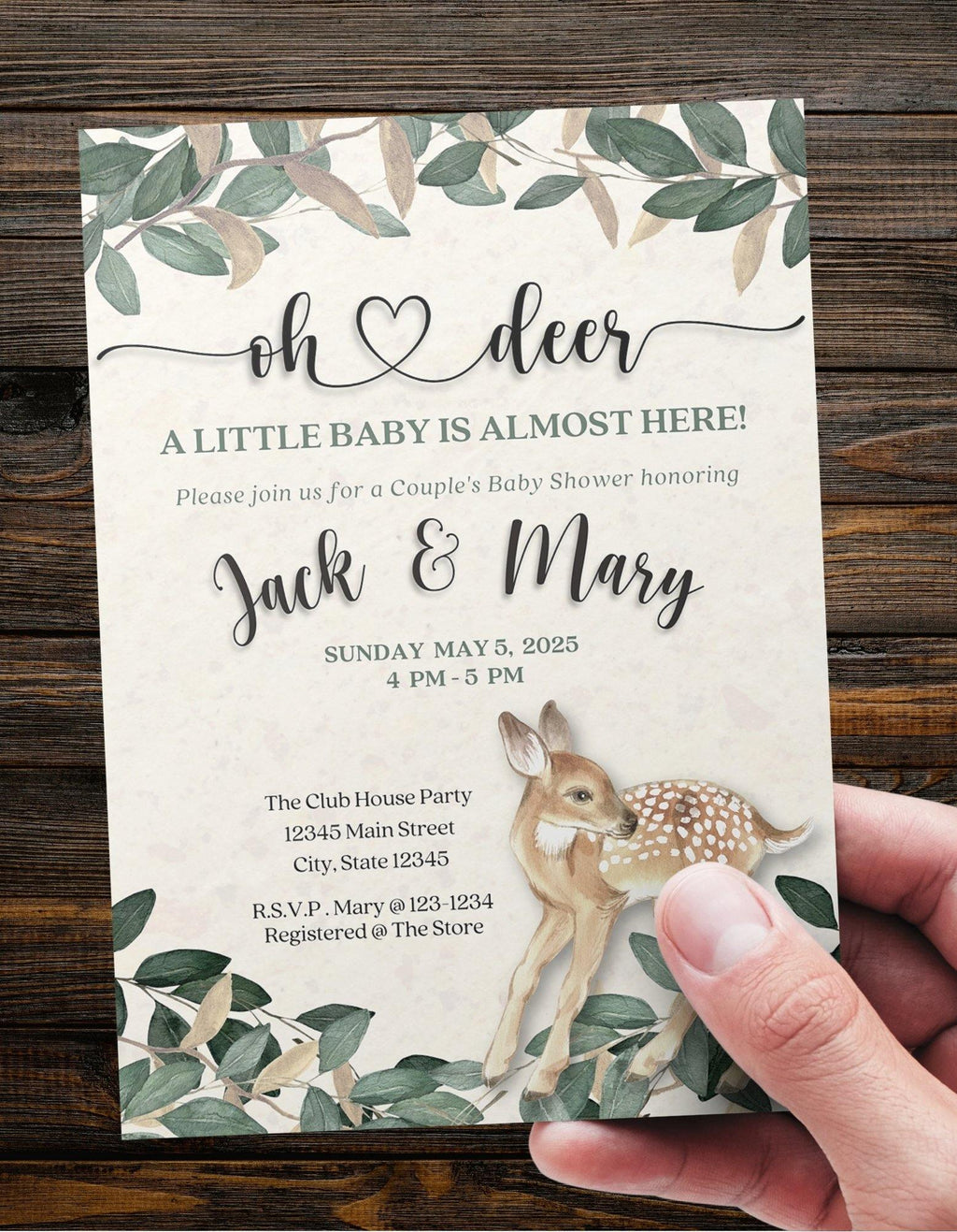 Personalized Deer Baby Shower Invite