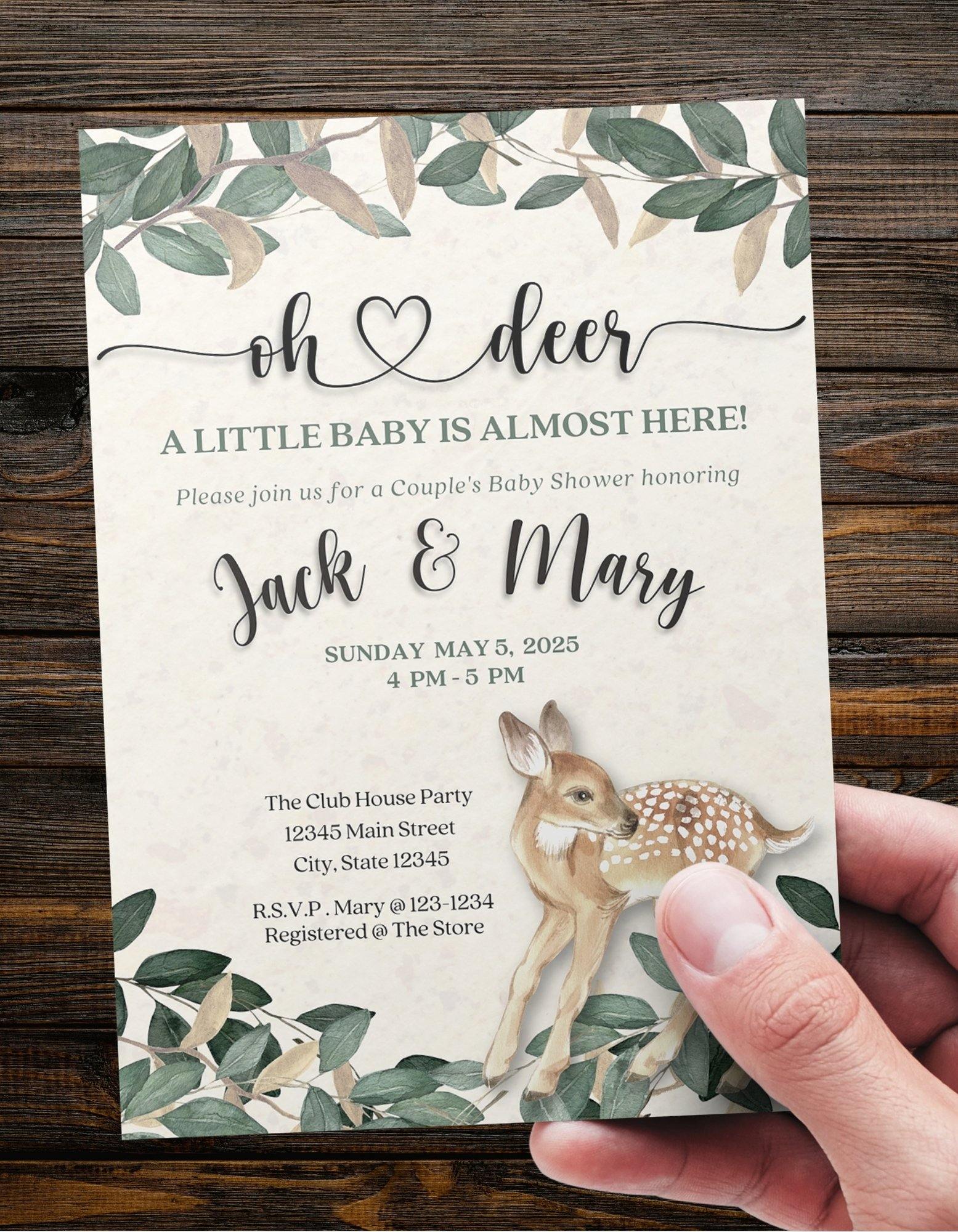 Personalized Deer Baby Shower Invite