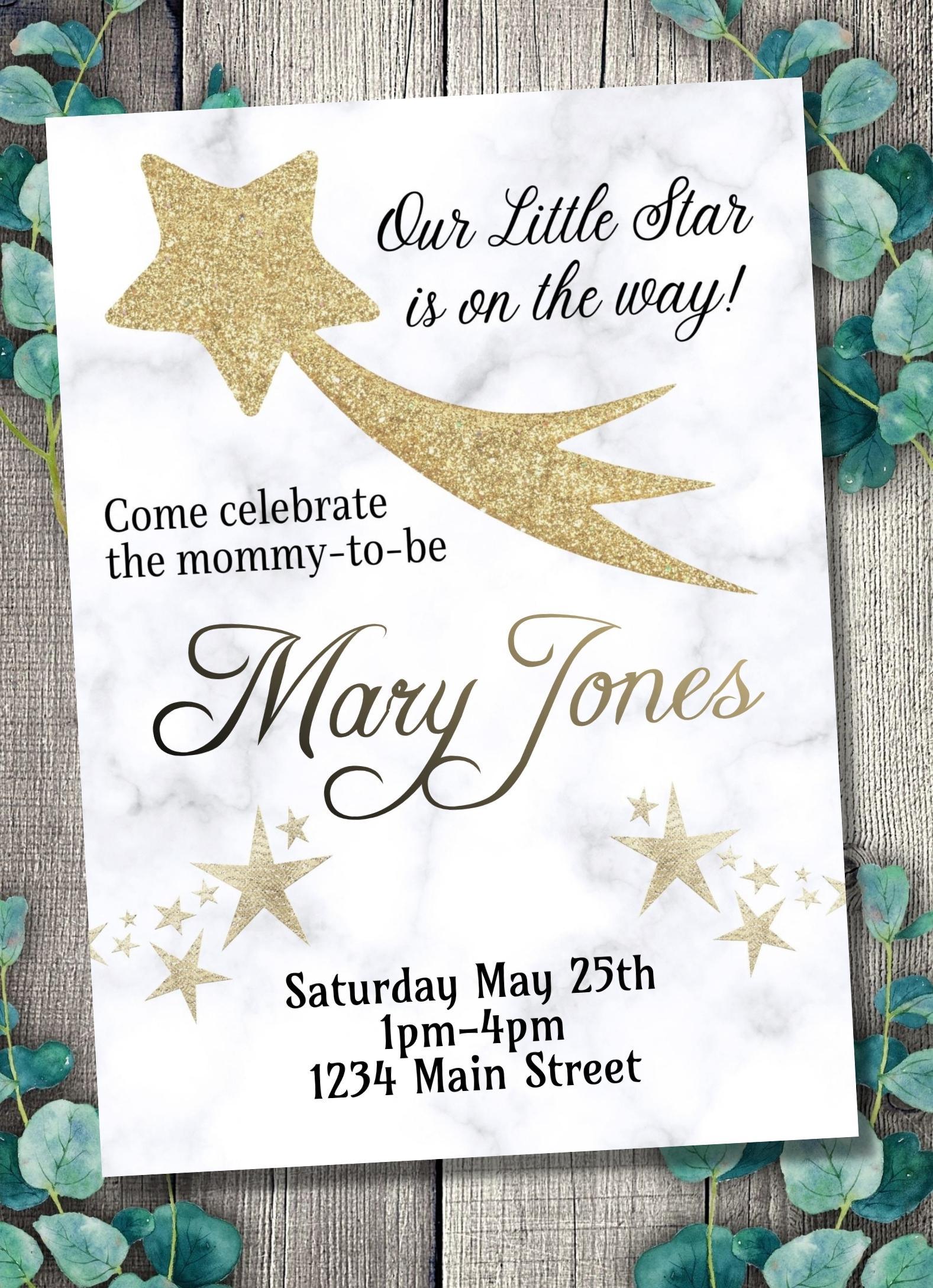 Personalized Gold Star Marble Baby Shower Invite